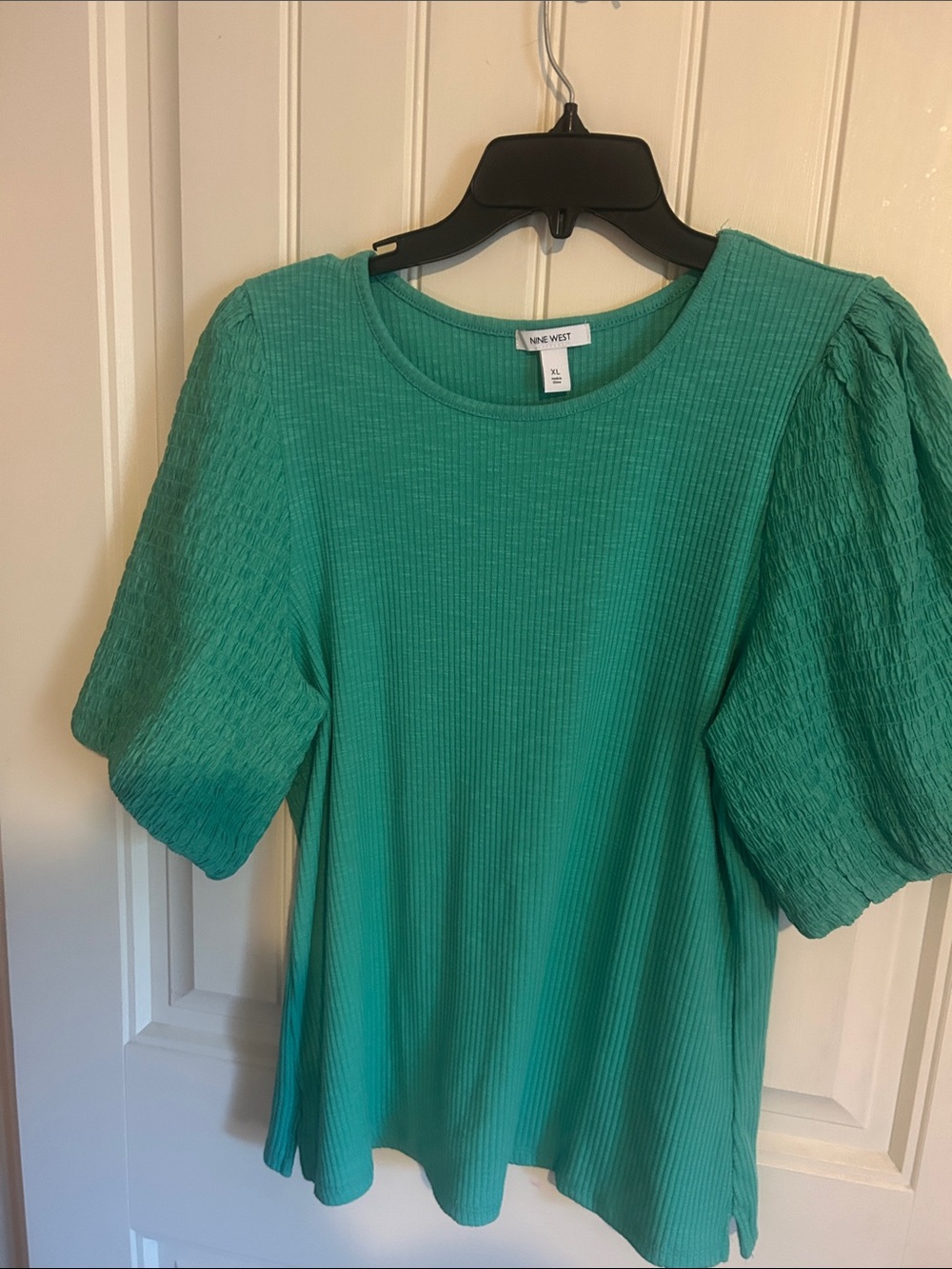 Nine West Teal Textured Puff Sleeve Top